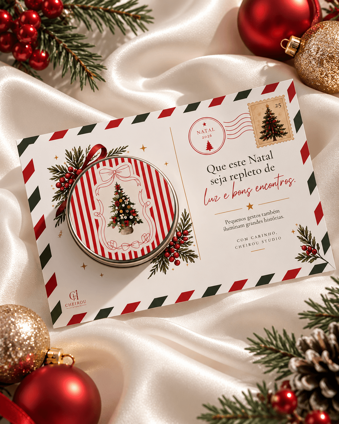 Cartão de Natal com Vela e Encanto